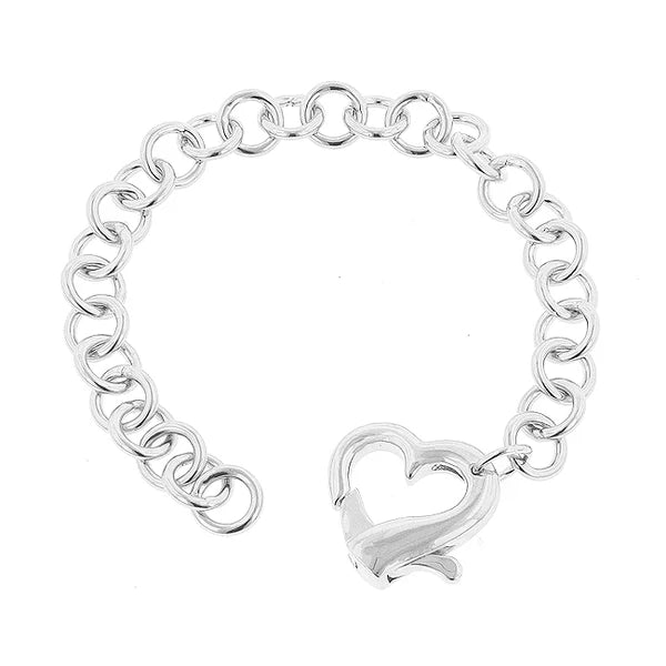 Amora Rhodium-Plated Heart Charm Bracelet