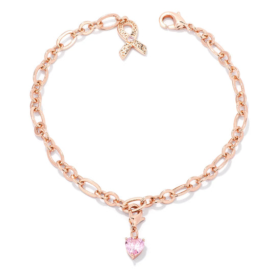 Hope Rose Gold-Plated Breast Cancer Awareness Heart Charm Bracelet