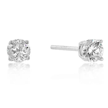 5mm New Sterling Round Cut Cubic Zirconia Studs Silver