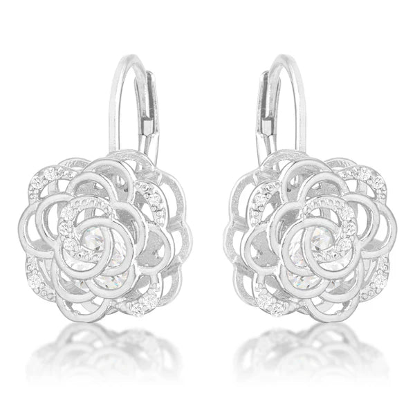 1.5ct Blossom Rhodium Rose Drop Earrings