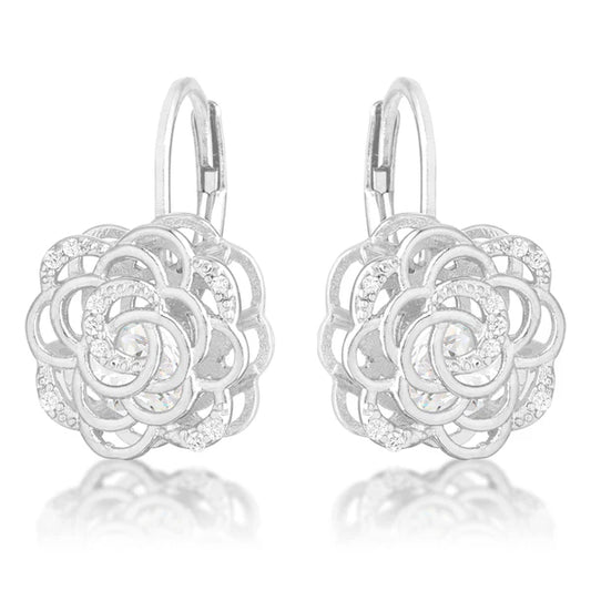 1.5ct Blossom Rhodium Rose Drop Earrings