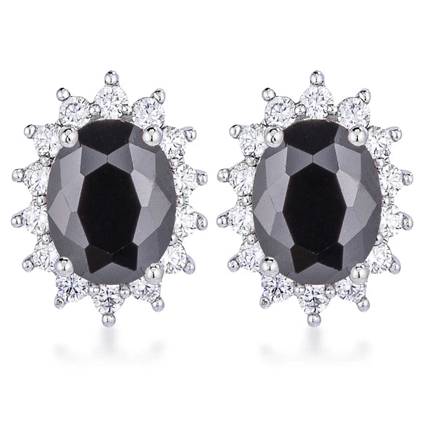 Rhodium Plated Black Petite Royal Oval Earrings