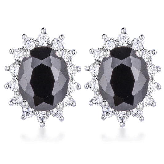 Rhodium Plated Black Petite Royal Oval Earrings