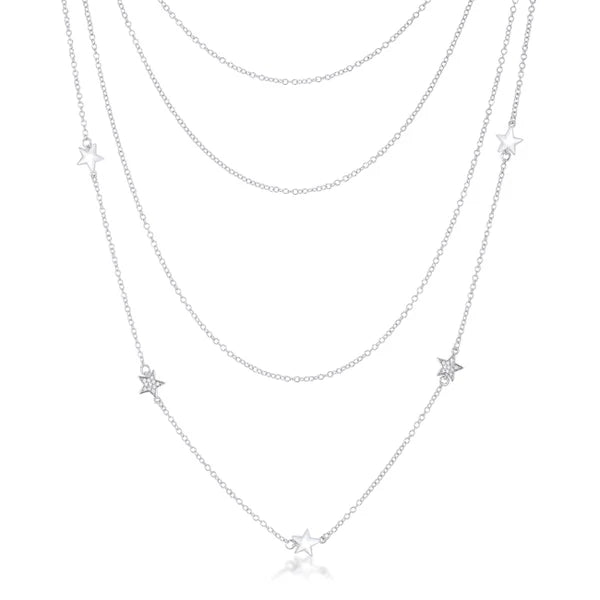 Celestial Multi-Chain Rhodium Star Necklace