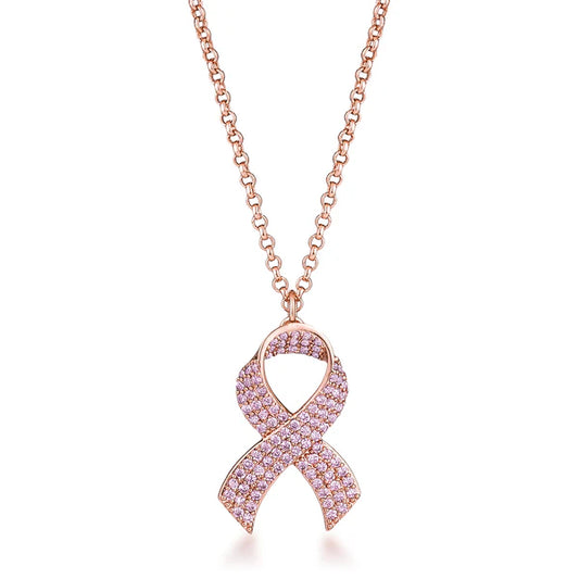 Rosalie Rose Gold-Plated Pink CZ Ribbon Necklace