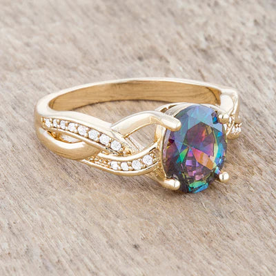 Justine 2ct Mystic CZ 14k Gold Classic Oval Ring