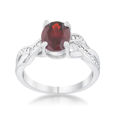 Justine 2ct Garnet CZ Rhodium Classic Oval Ring