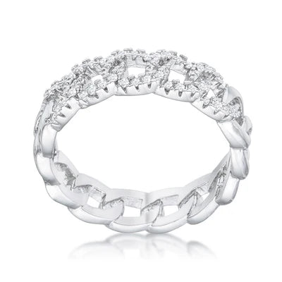 Interlocking Rhodium Chain Design Ring with CZ