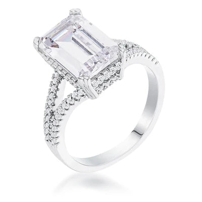 6.75Ct Rhodium Plated Emerald Cut Wishbone Ring