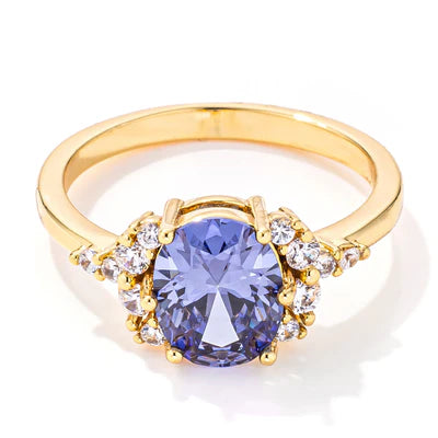 3ct. Gold Plated Oval Tanzanite CZ Engagement Ring